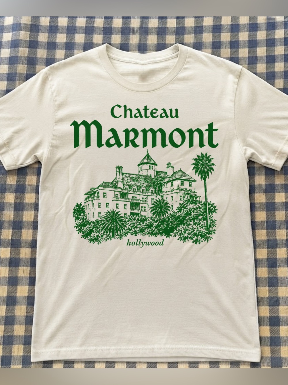 Chateau Marmont Hollywood Graphic Tee - White with Green Print